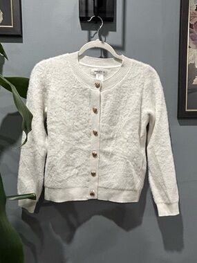 Bailey 44 Cream Button-Front Fuzzy Crewneck Sweater Cardigan sz XSmall